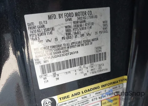 2013 Ford Expedition Limited z USA, uszkodzony, nr VIN 1FMJU2A53DEF26318